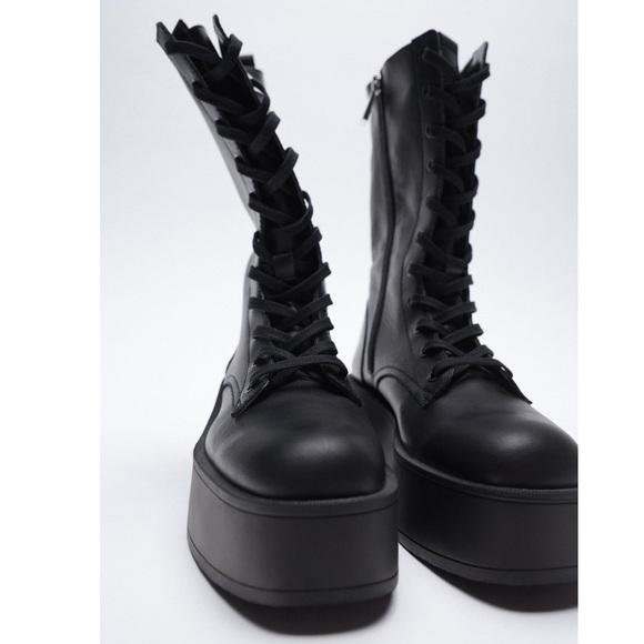 NWT Zara Flat Platform Leather Boots - Picture 3 of 16